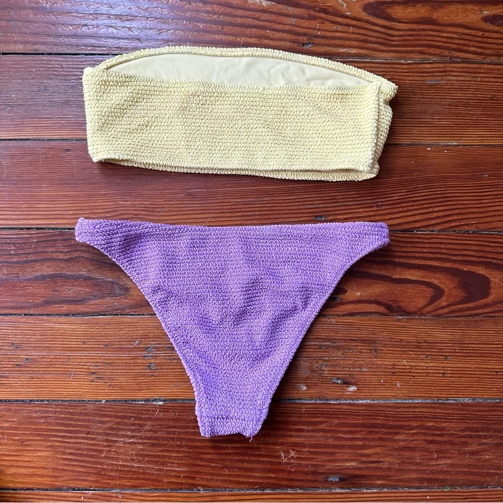 LA Hearts by PAC Sun bikini: Kelsey Scrunch Bandeau & Baja Sports Bottom XS